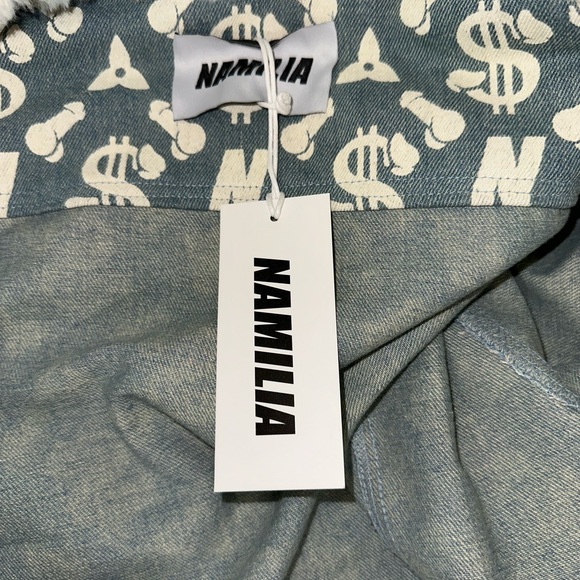 NAMILIA Dick Dollar Money Monogram Denim Coat Jacket NWT L - Picture 13 of 13